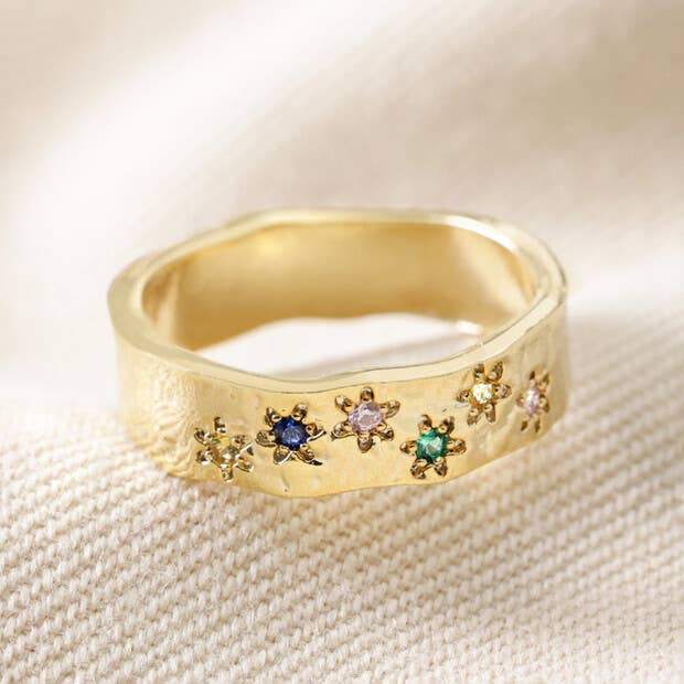 Multicolored Crystal Daisy Band Ring in Gold - P I C N I C 