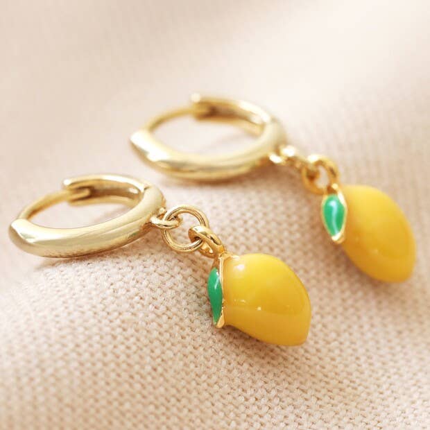 Enamel Lemon Huggie Hoop Earrings in Gold - P I C N I C 