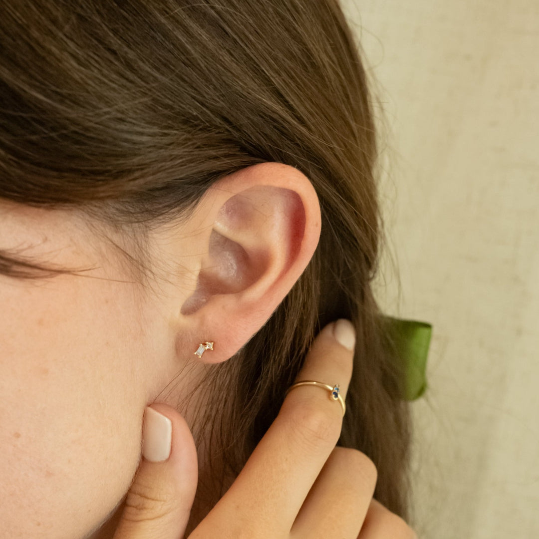 Ava Baguette Cluster Gemstone Gold Studs Earrings - P I C N I C 