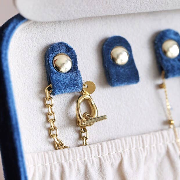 Navy Blue Velvet Rectangular Travel Jewelry Case - P I C N I C 