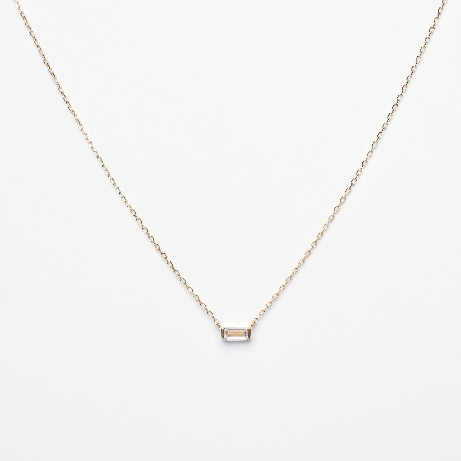 Elsa CZ Baguette Pendant 14k Solid Gold Necklace - P I C N I C 