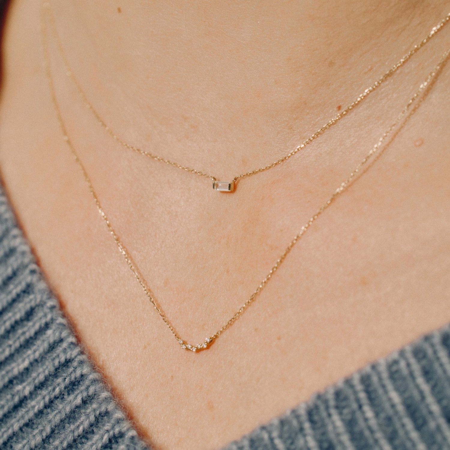 Elsa CZ Baguette Pendant 14k Solid Gold Necklace - P I C N I C 