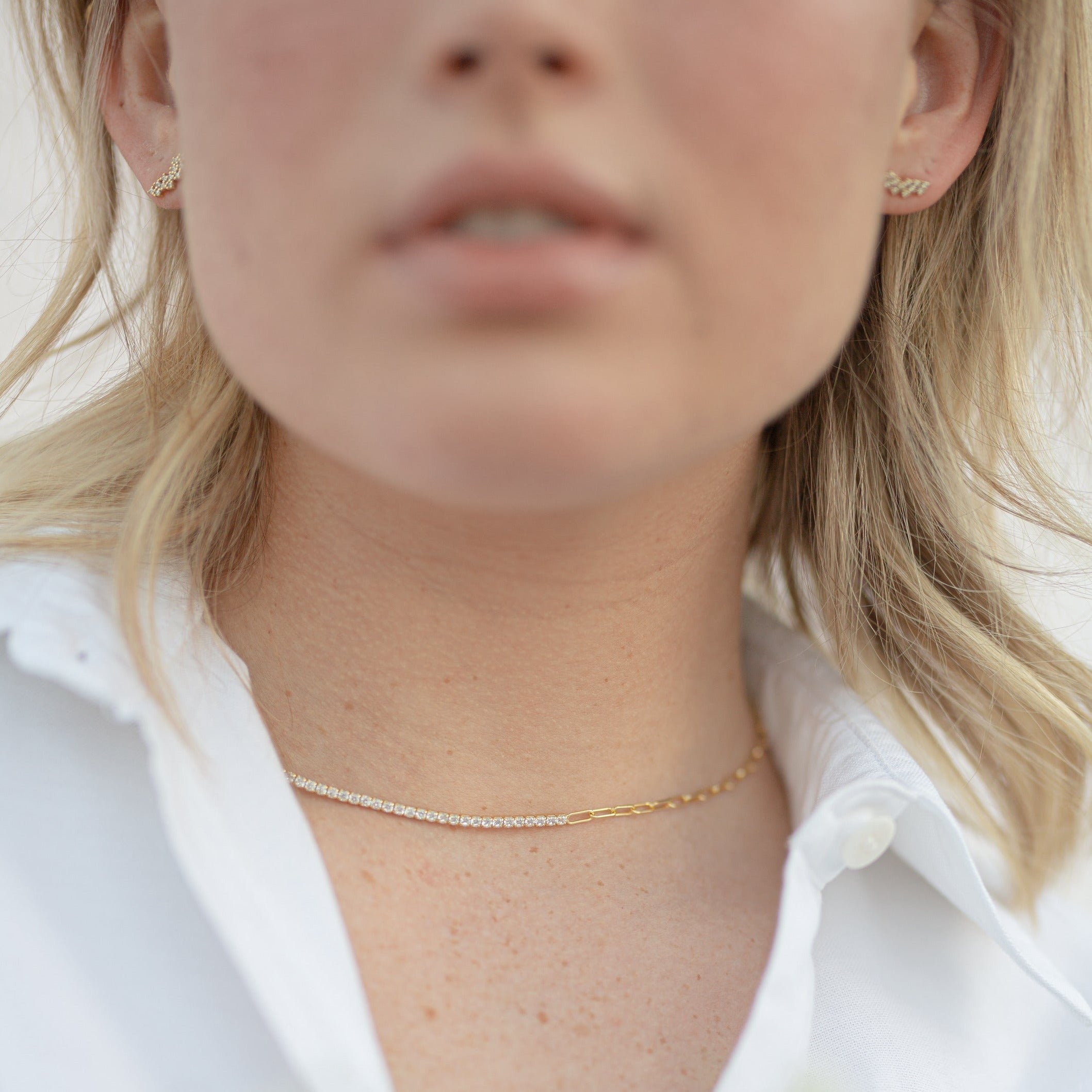 Naomi Gold Tennis Necklace with Square Link Chain - P I C N I C 