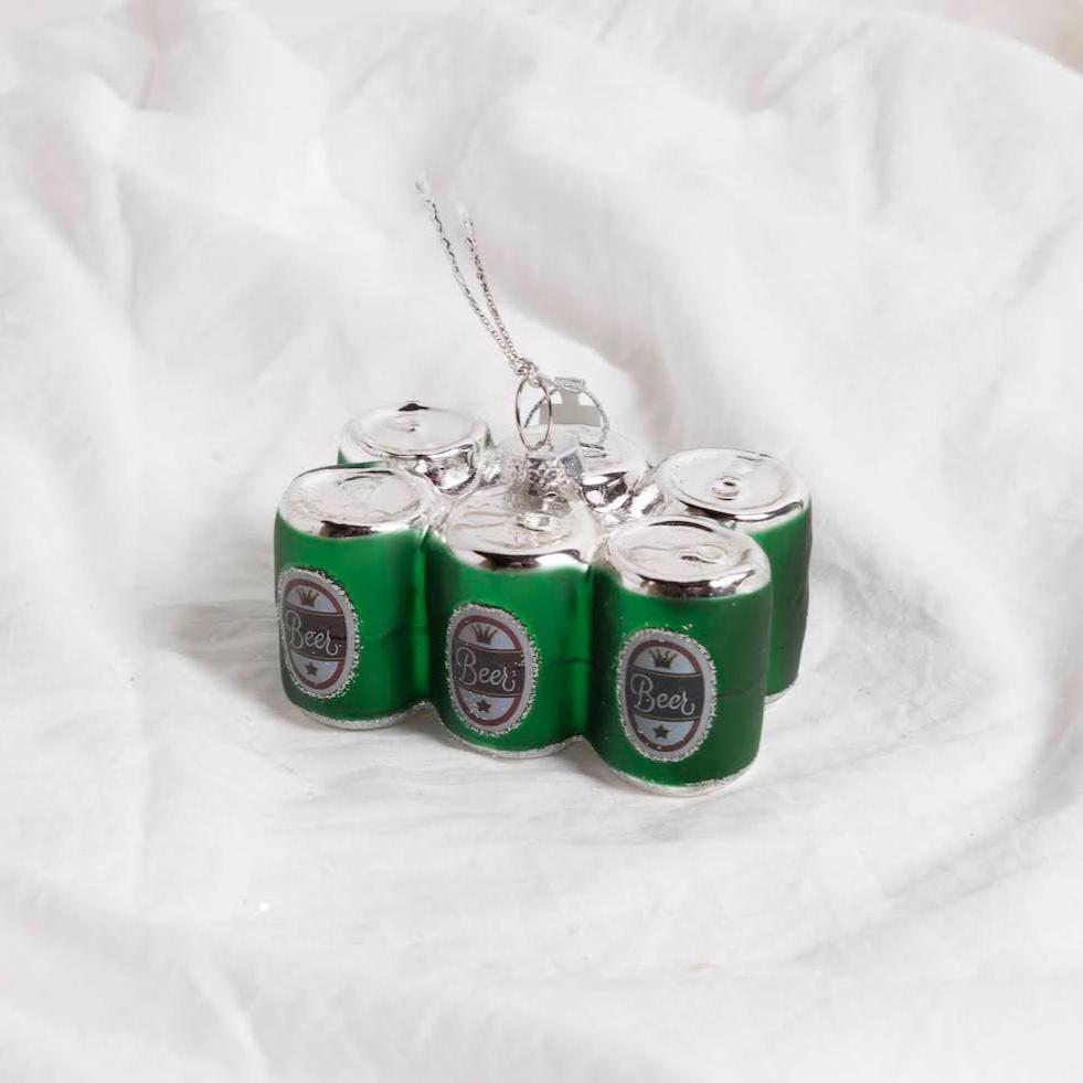 Glass Six Pack Beer Ornament - P I C N I C 
