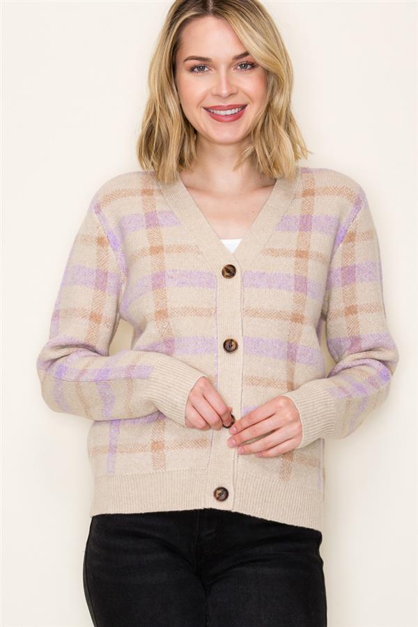 Lili Checked V-Neck Cardigan - P I C N I C