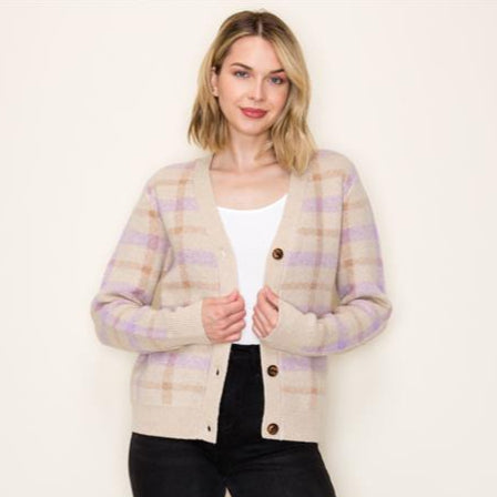 Lili Checked V-Neck Cardigan - P I C N I C