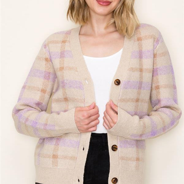 Lili Checked V-Neck Cardigan - P I C N I C