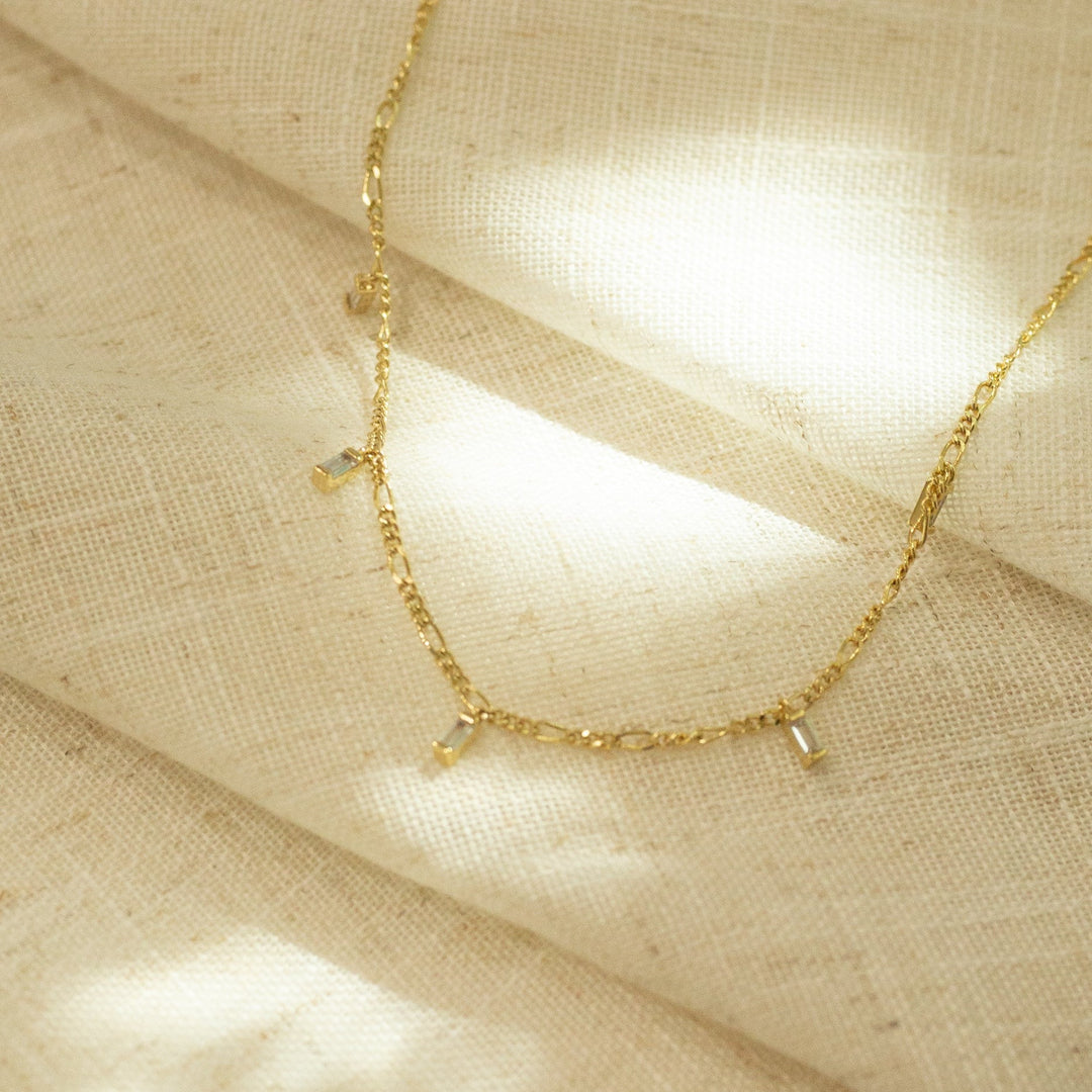 Amelia Baguette Station Gold Figaro Chain Necklace - P I C N I C 
