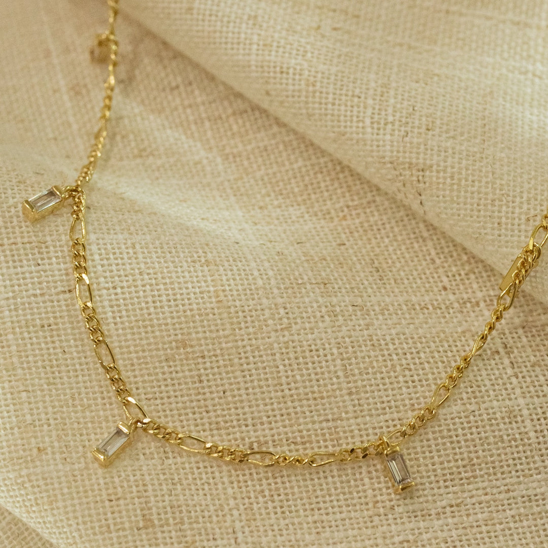 Amelia Baguette Station Gold Figaro Chain Necklace - P I C N I C 