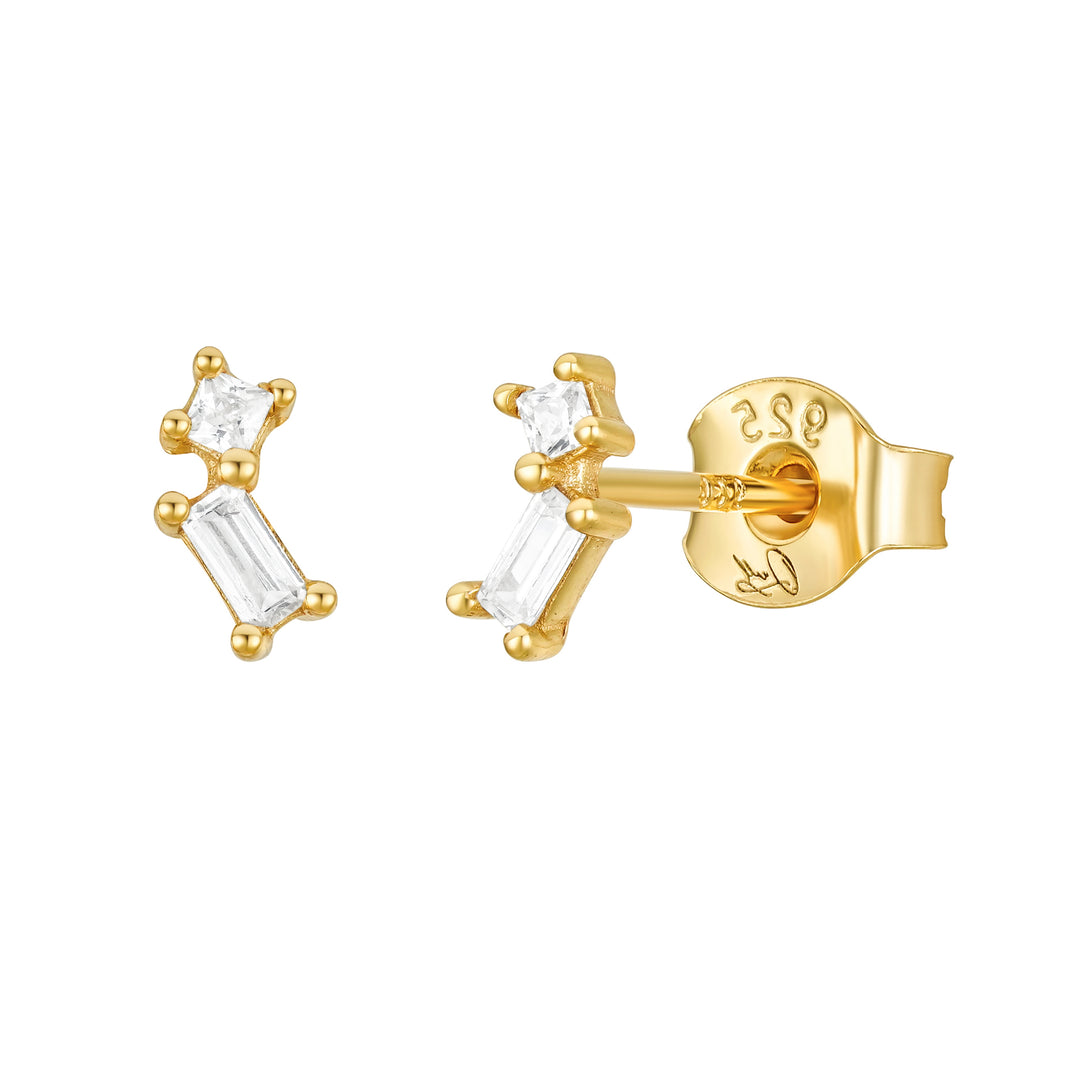 Ava Baguette Cluster Gemstone Gold Studs Earrings - P I C N I C 