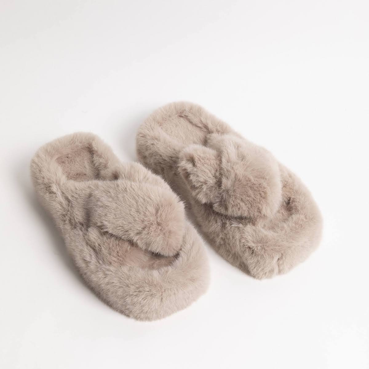 Criss Cross Fluffy Fur House Slippers - P I C N I C 