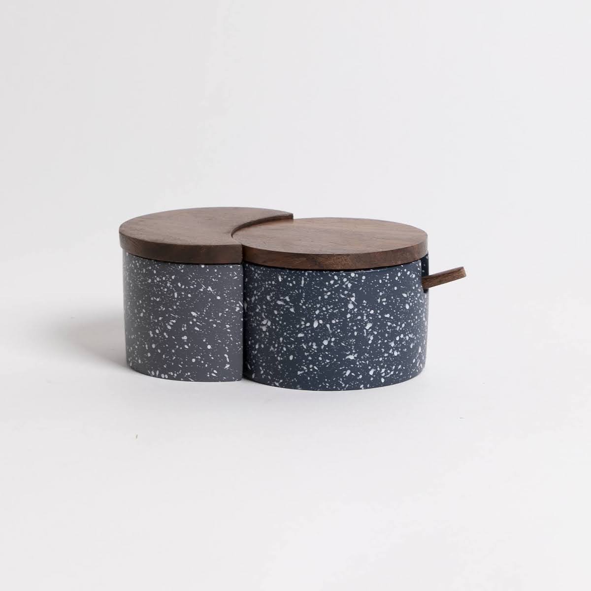 Speckled Cement Salt and Pepper Set with Wood Lid and Spoon - P I C N I C 