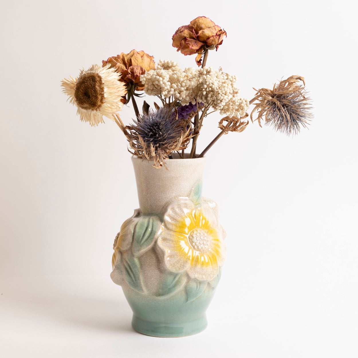 Hand-Painted Stoneware Vintage Reproduction Vase (Each Will Vary)