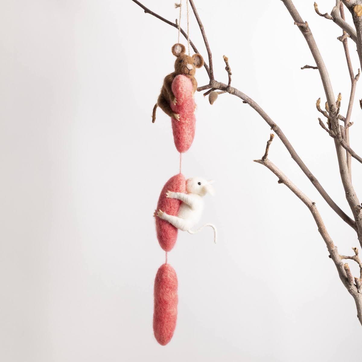 Handmade Wool Felt Mice Ornament - P I C N I C