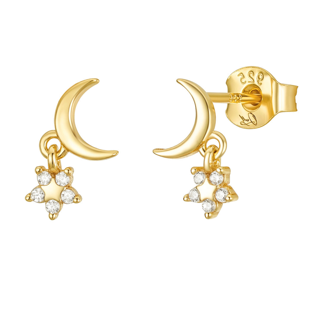 Stella Gold Moon and Star Dangle Earring Studs - P I C N I C 