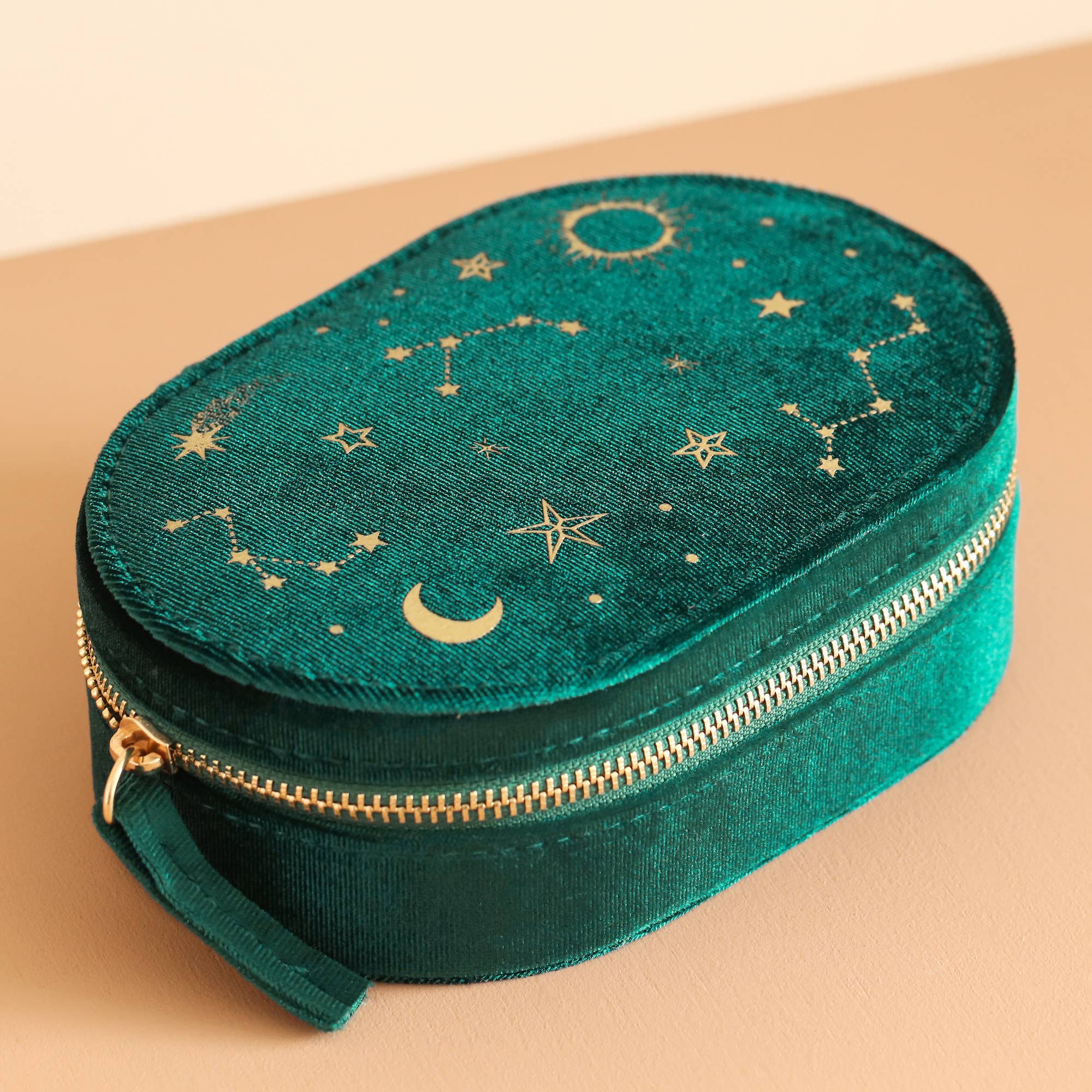 Starry Night Printed Velvet Oval Jewelry Case in Teal - P I C N I C 