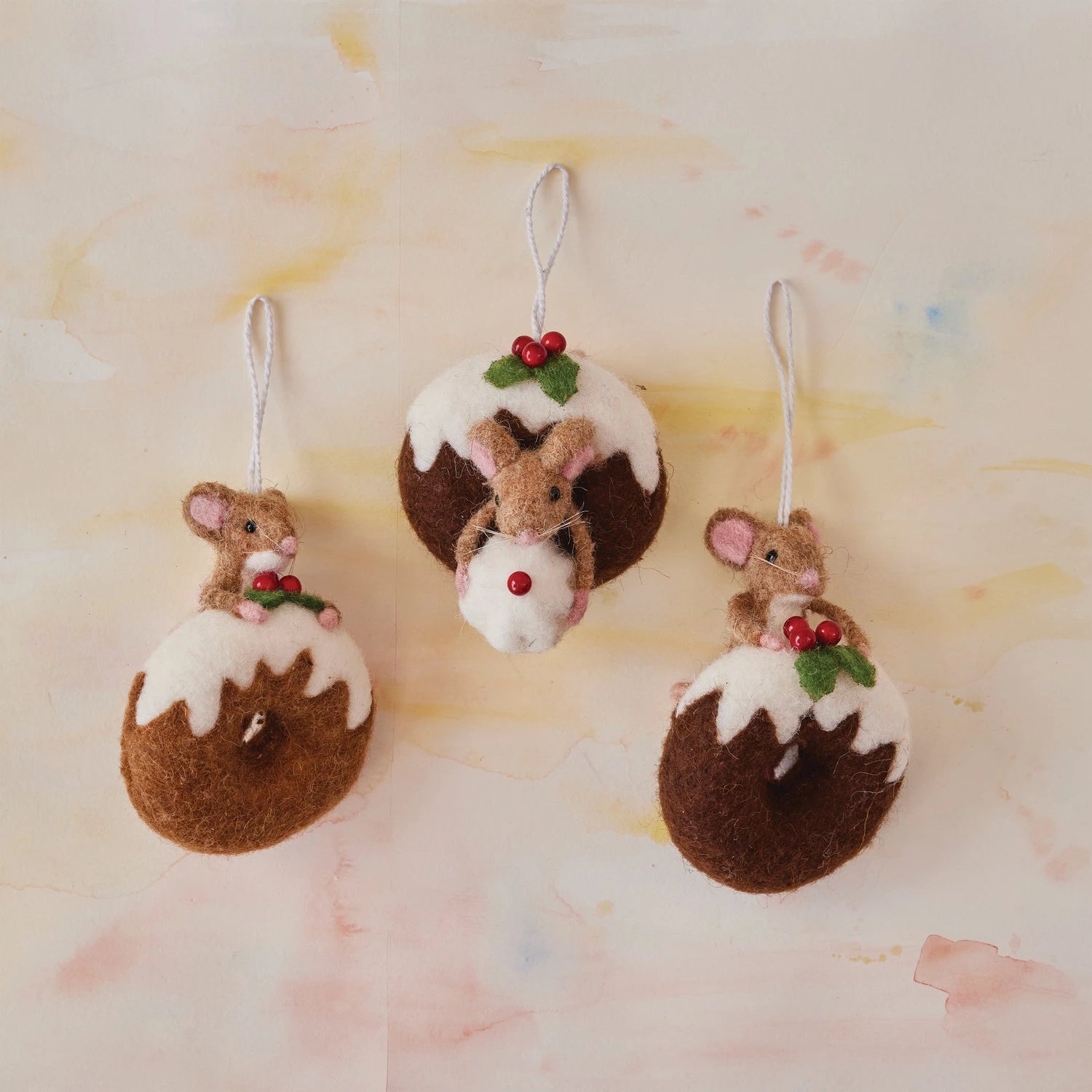 Wool Felt Mouse on Doughnut Ornament - P I C N I C