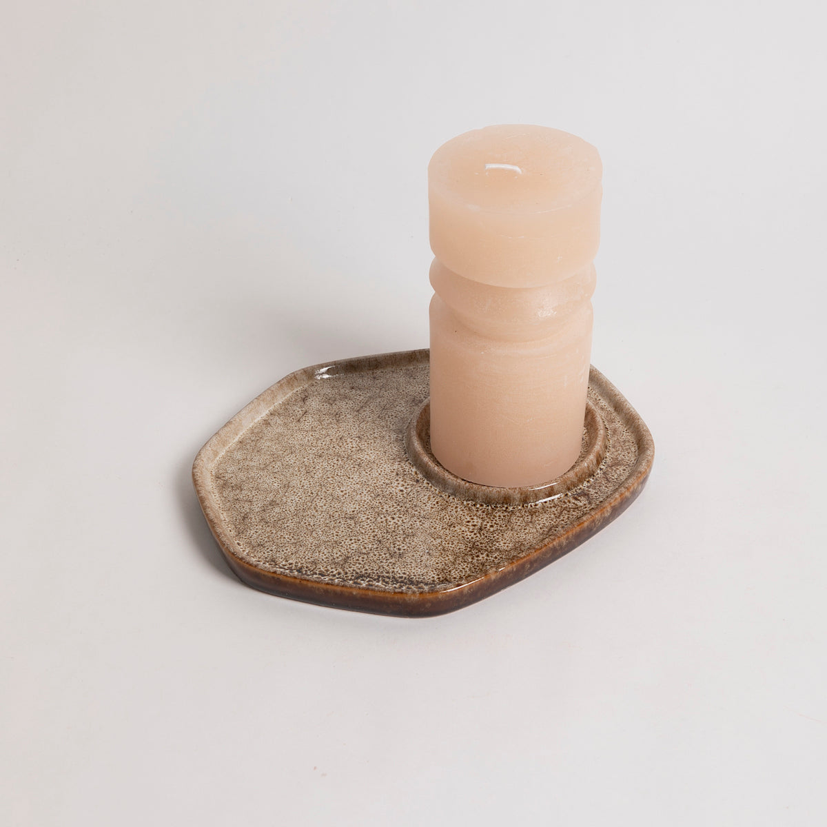 Papeete Stoneware Pillar Candle Holder With Tray - P I C N I C 