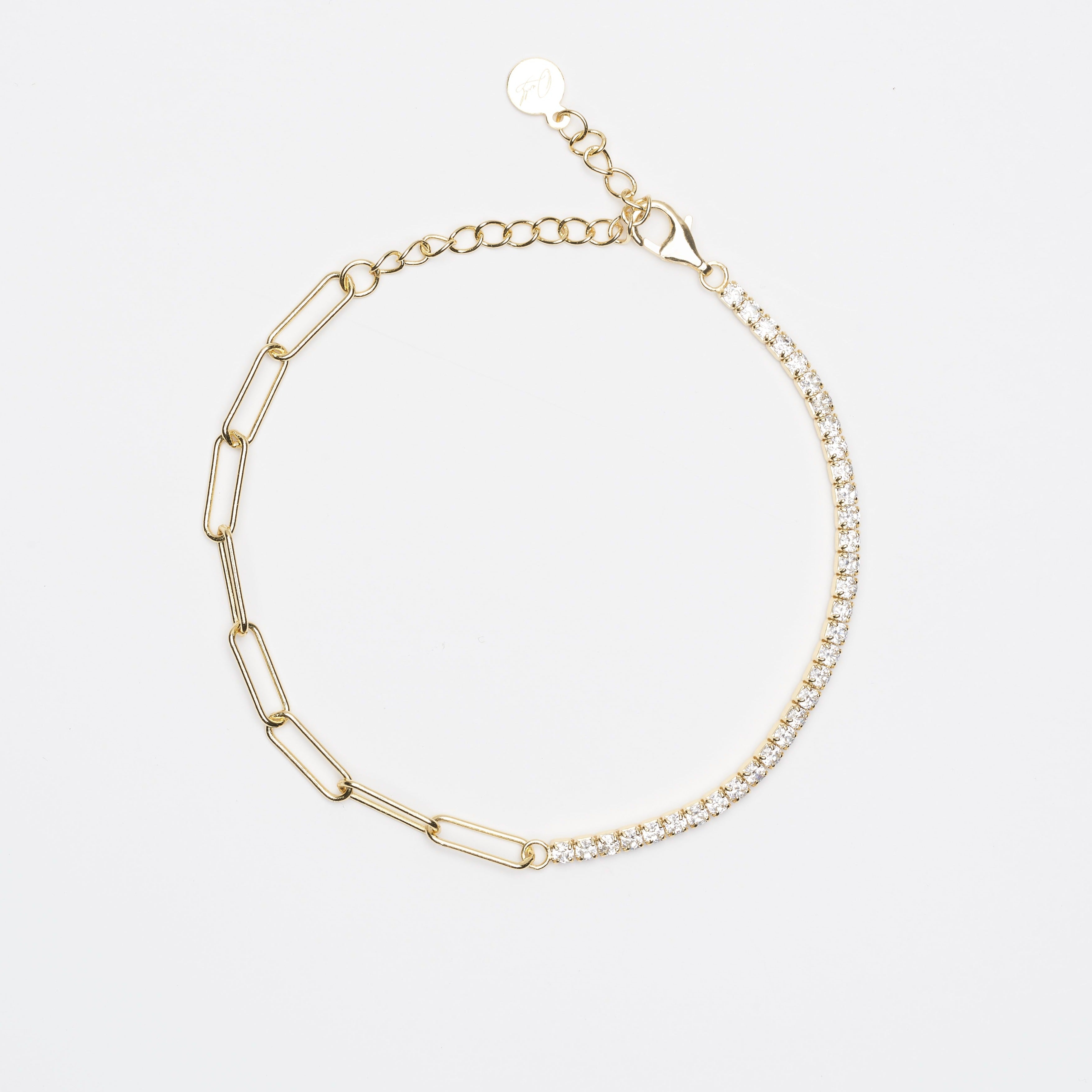 Naomi Gold Tennis Bracelet with Square Link Chain - P I C N I C 