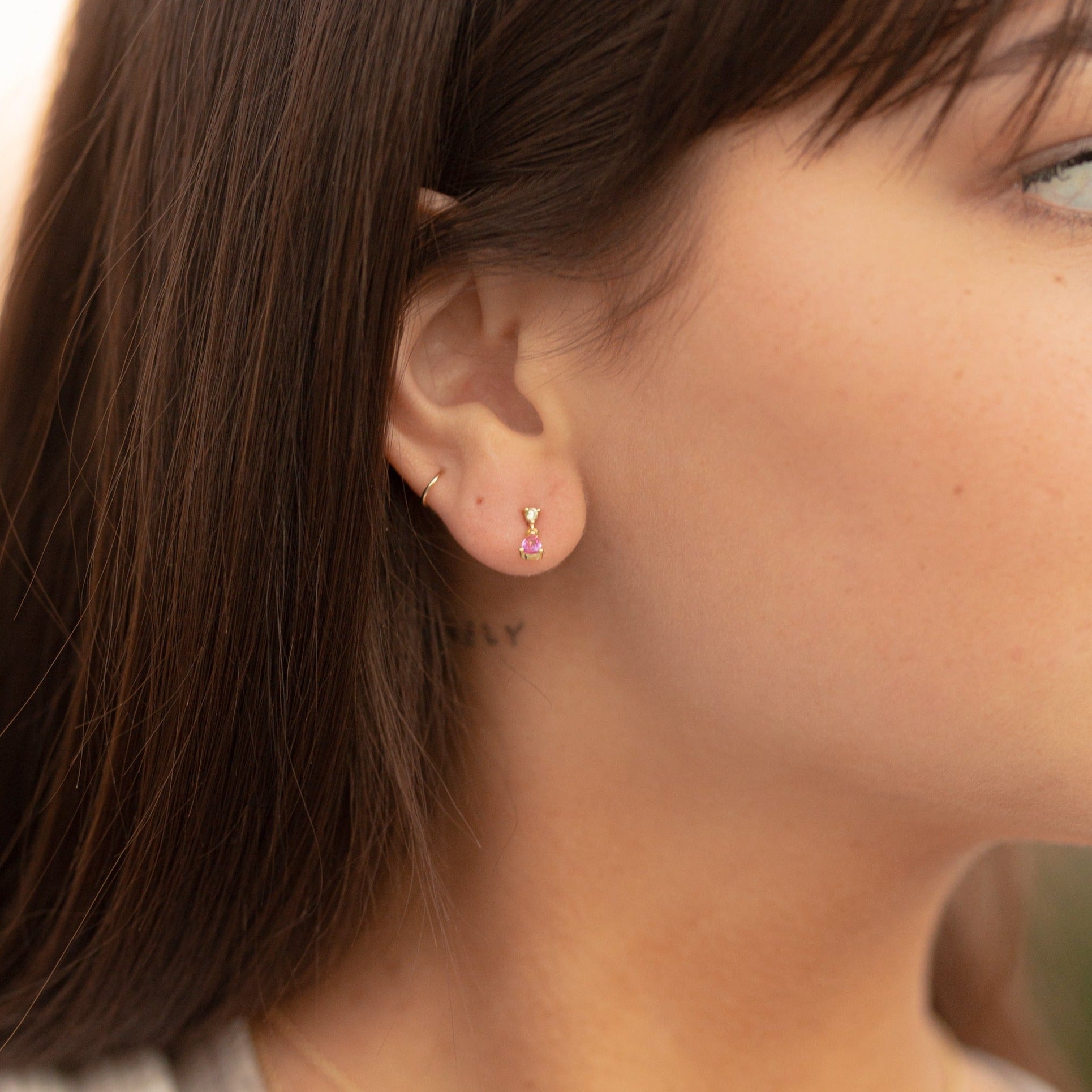 Rosa Tiny Gemstone Drop Earrings - P I C N I C 