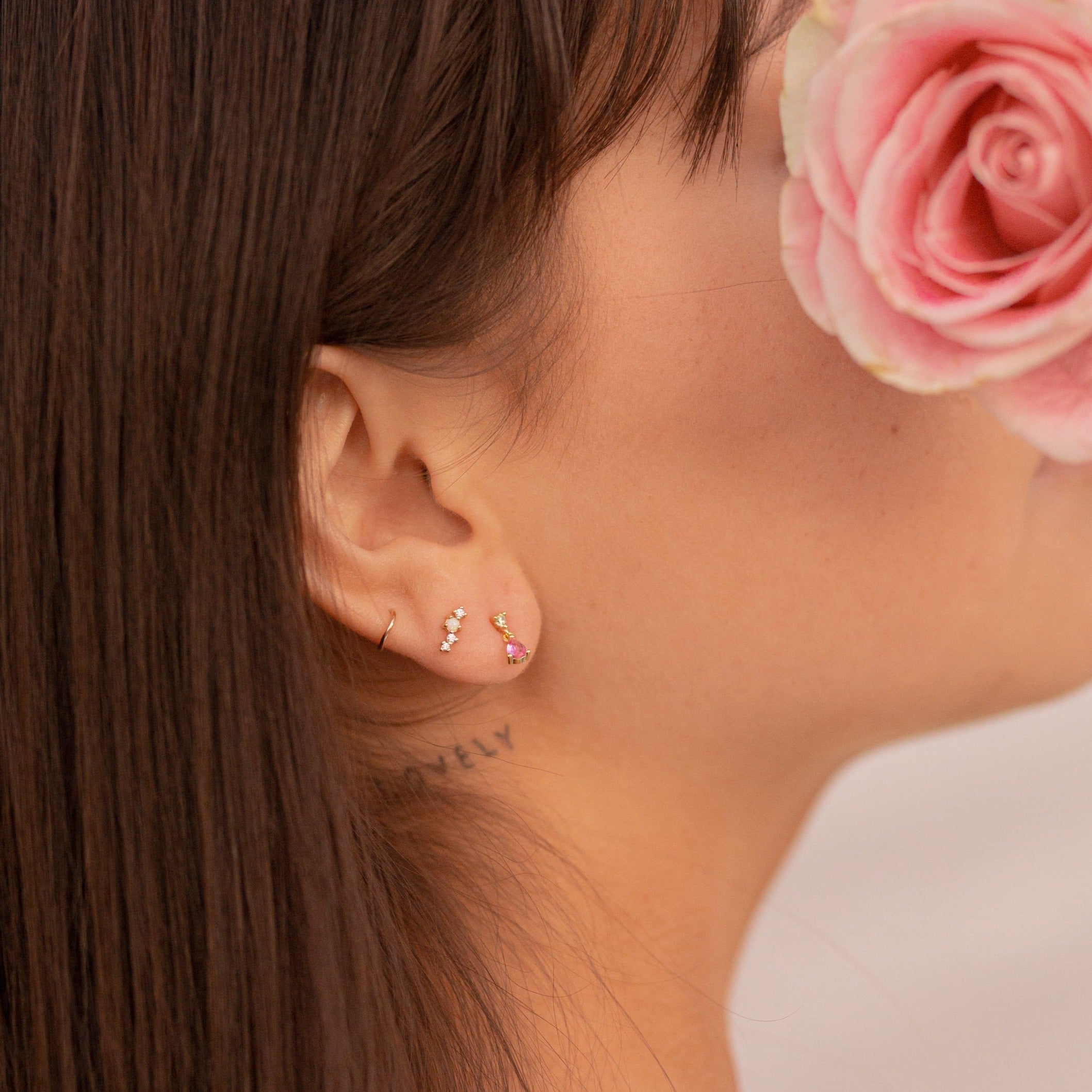 Rosa Tiny Gemstone Drop Earrings - P I C N I C 