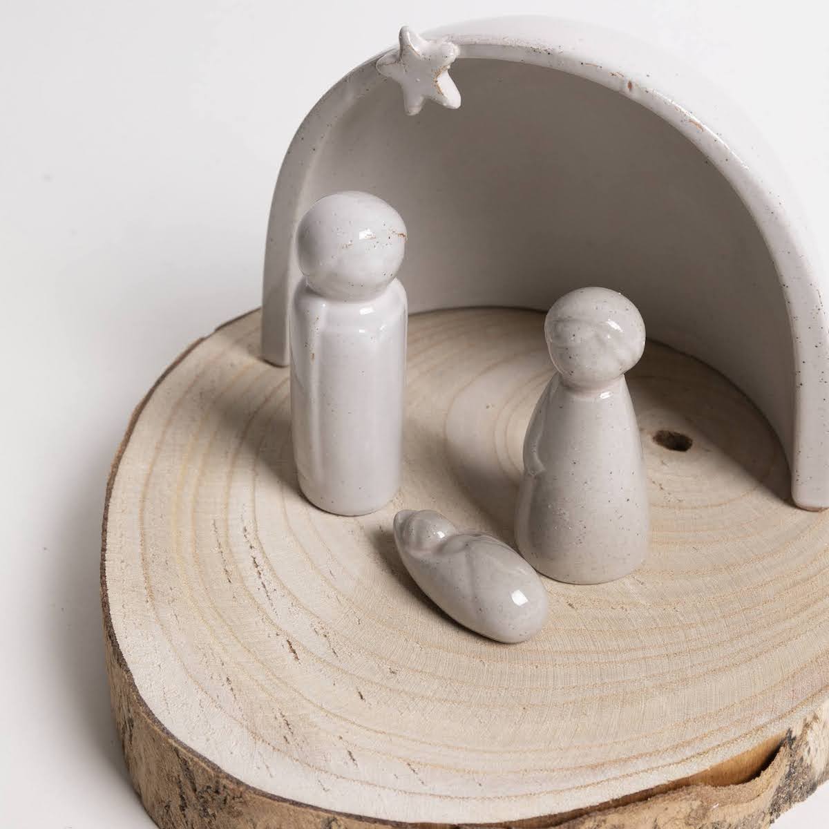 Stoneware Nativity Set with Wood Slice Base - P I C N I C 